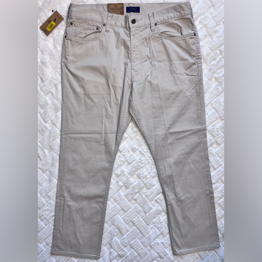 Polo Ralph Lauren Surplus Khaki Varick Slim Fit Sateen Stretch Pants 36W NWT - Picture 4 of 9